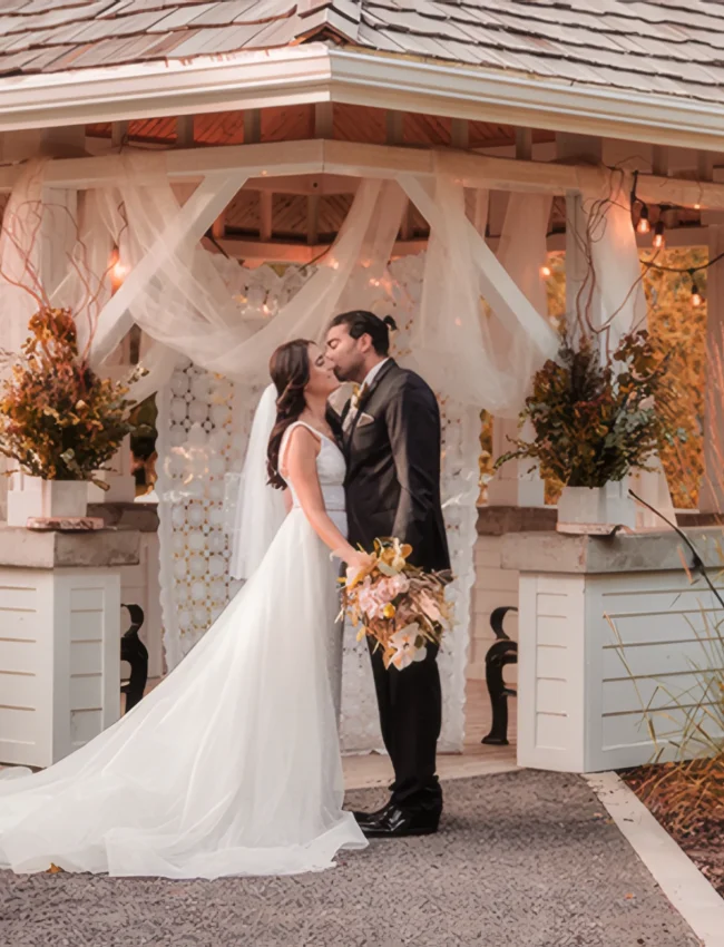 Bride and groom enjoying a sweet, intimate moment together
